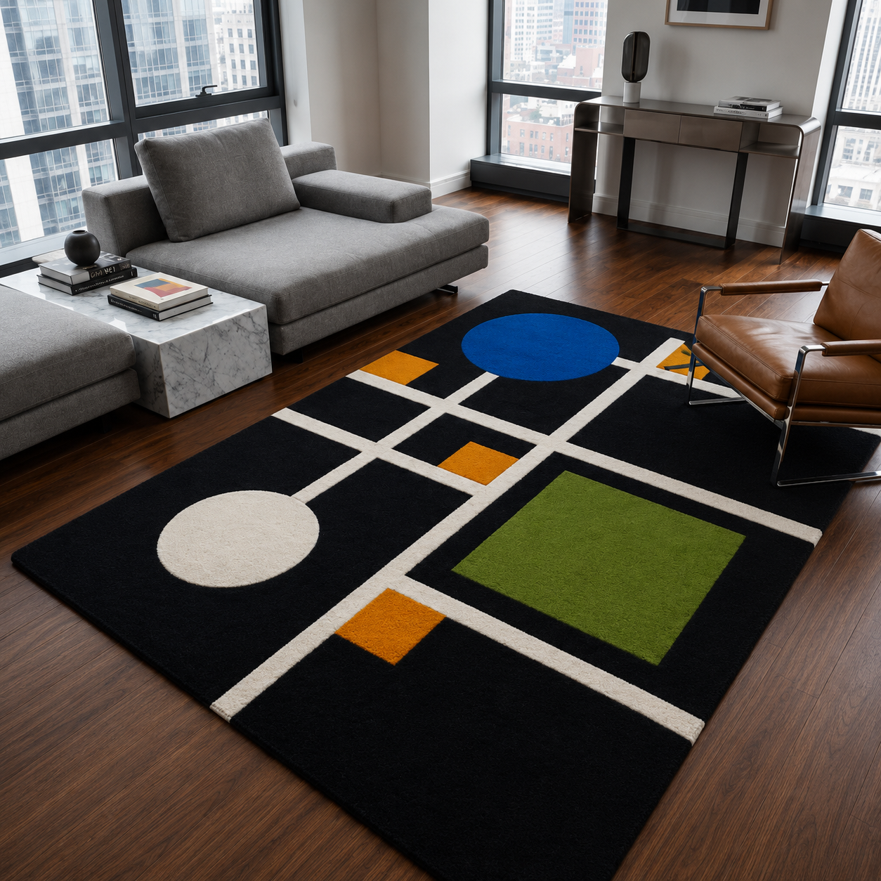 Mondrian Grid Abstract Rug