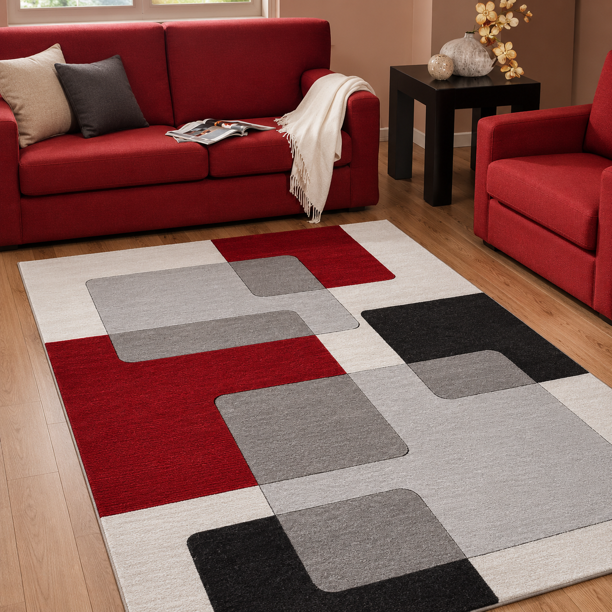 Ruby Metro Grid Rug
