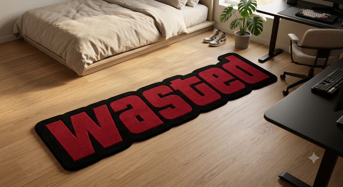 Hand-Tufted Wool Word Rug — Custom Gaming Room Runner Rug