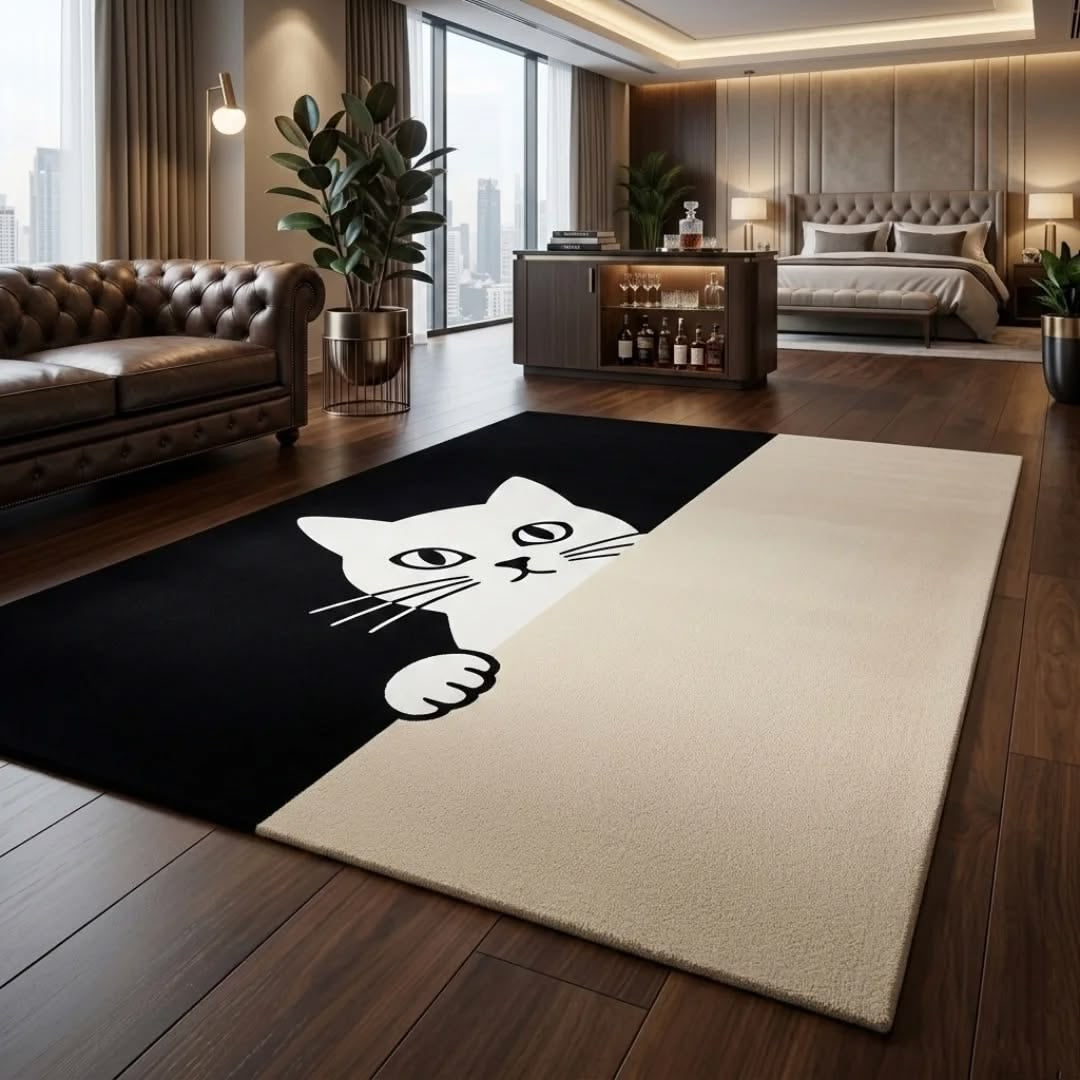 Peekaboo Cat Hand Tufted Rug