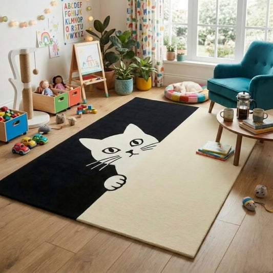 Peekaboo Cat Hand Tufted Rug