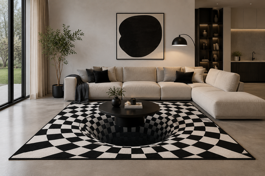 How to Style an Illusion Rug in Your Living Room