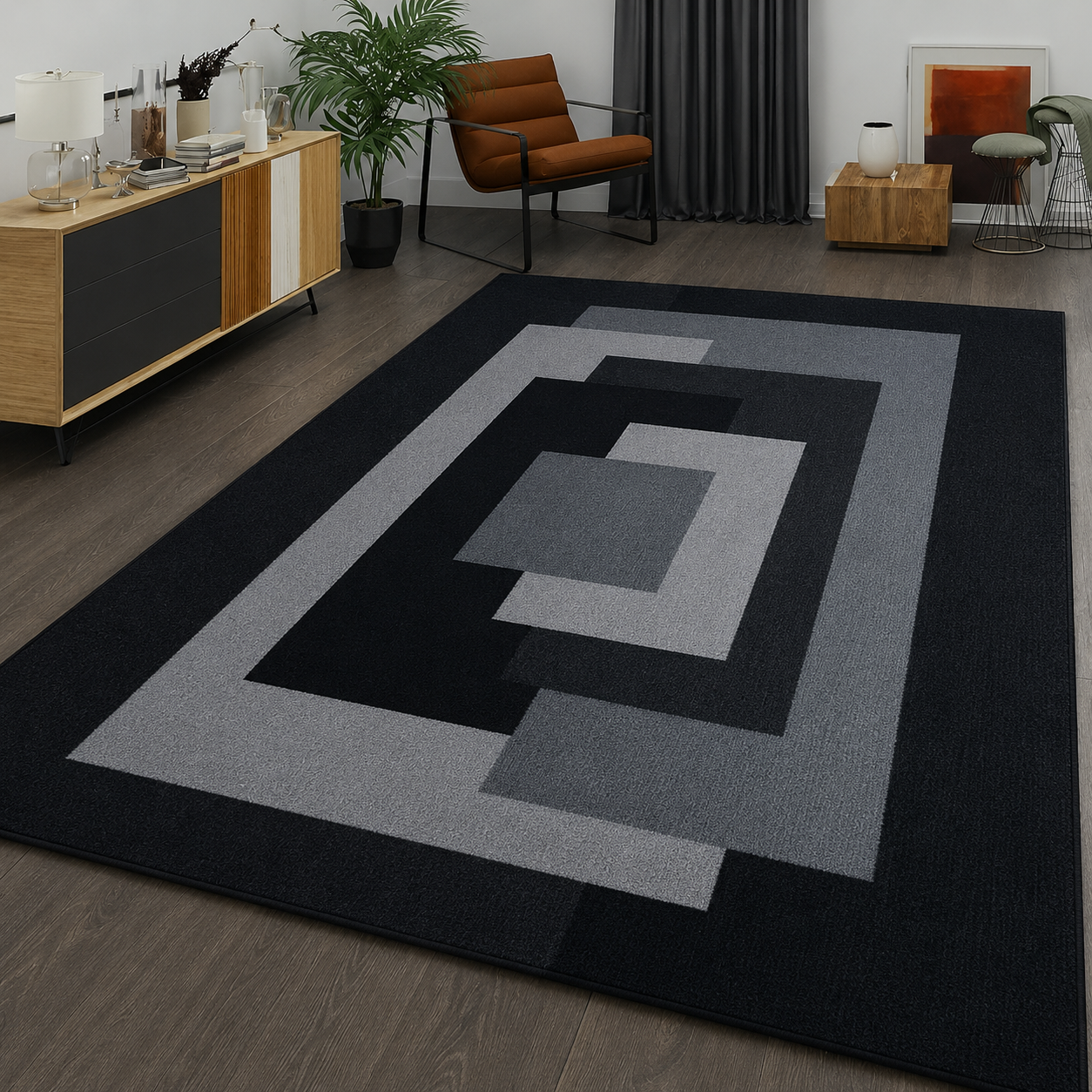 Graphite Matrix Geometric Rug
