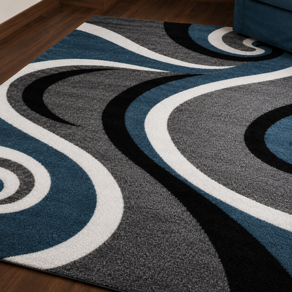 Azure Vortex Abstract Rug