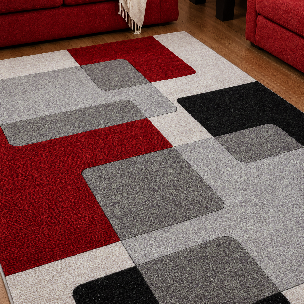 Ruby Metro Grid Rug