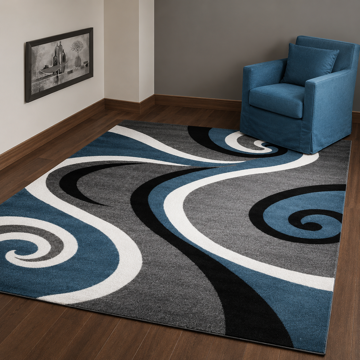 Azure Vortex Abstract Rug