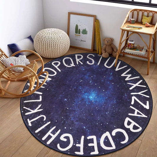 Galaxy Alphabet Round Rug