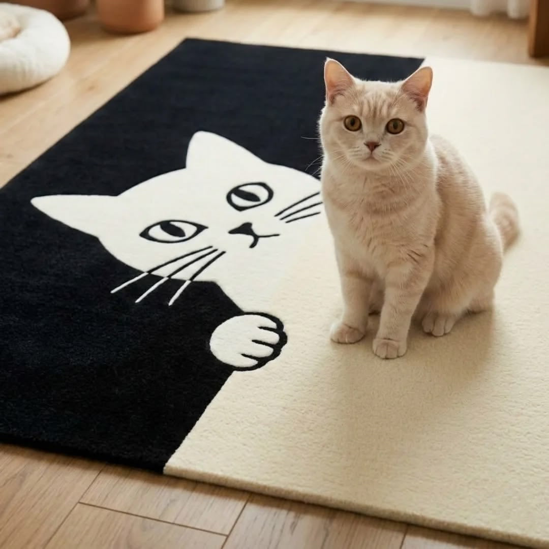 Peekaboo Cat Hand Tufted Rug