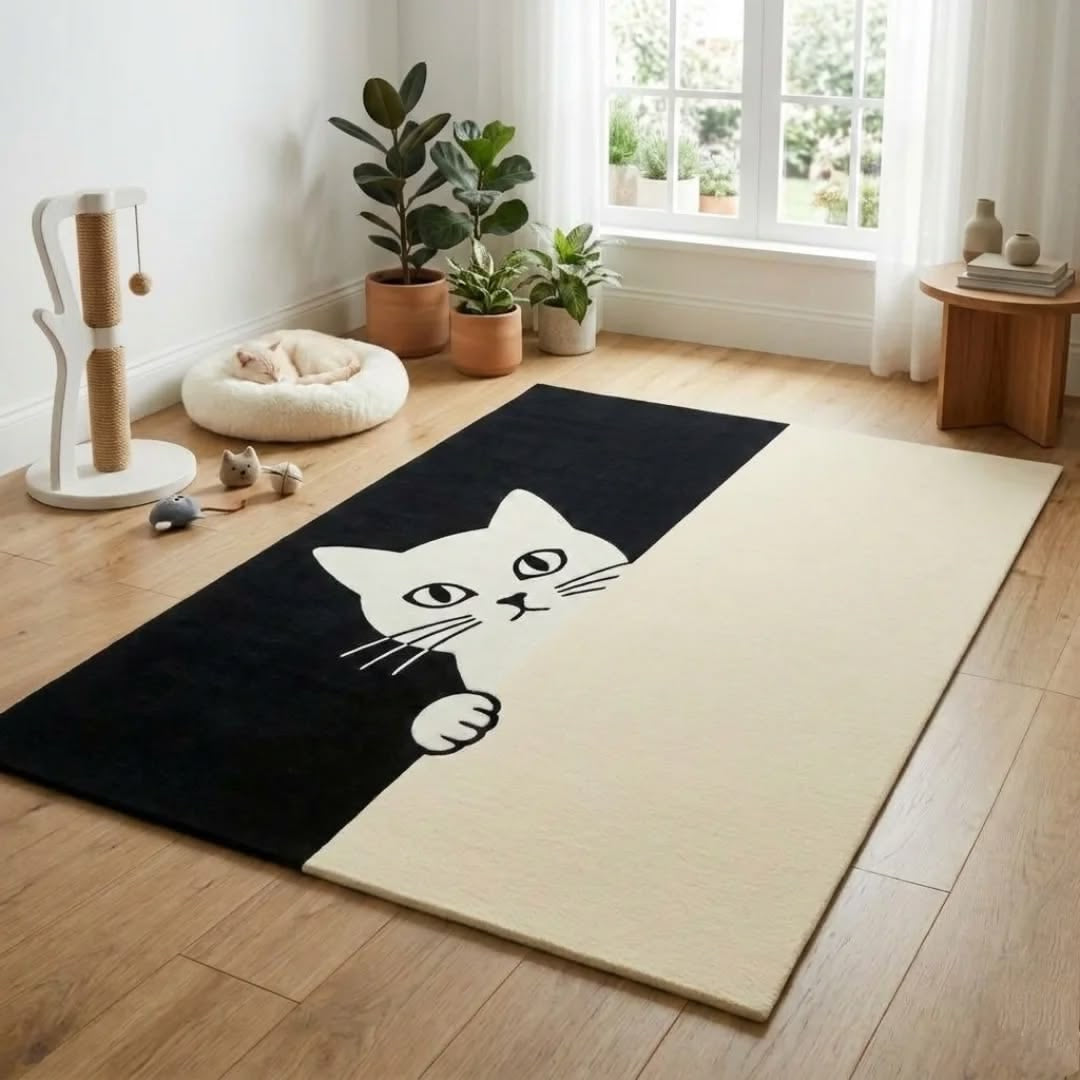 Peekaboo Cat Hand Tufted Rug