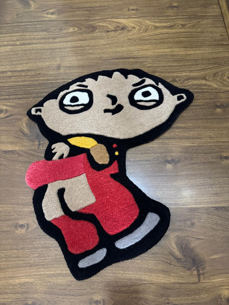 Cartoon character rug on a wooden floor