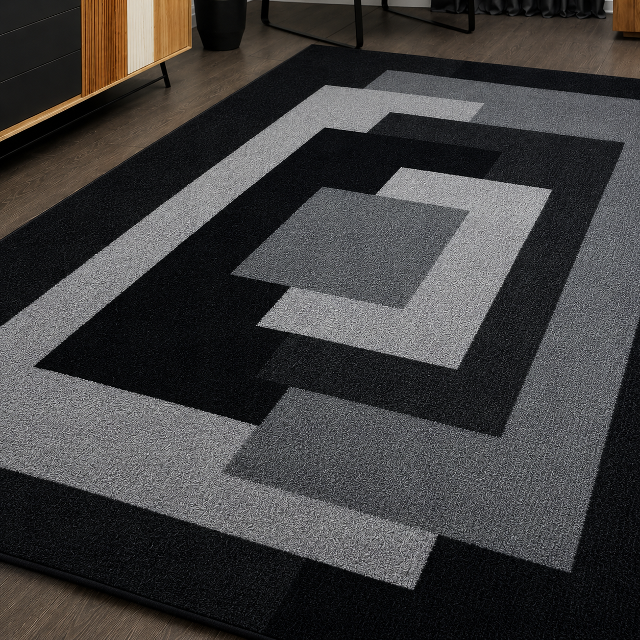 Graphite Matrix Geometric Rug