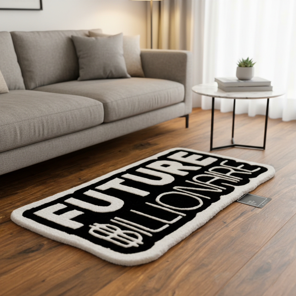 Future billionaire hand turfed rug | Hand Tufted Wool Rug by Rug Cult