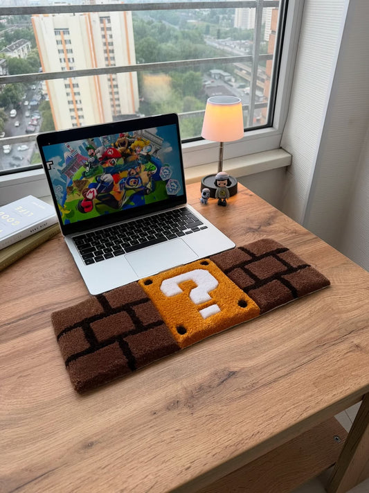 Pixel Brick Block with Question Mark Rug