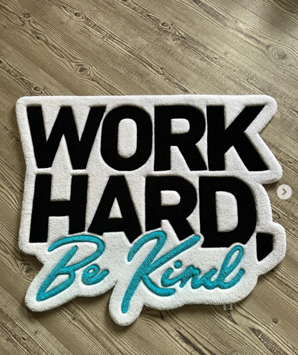 Work Hard Be Kind Aesthetic Rug | Hand Tufted Wool Rug by Rug Cult